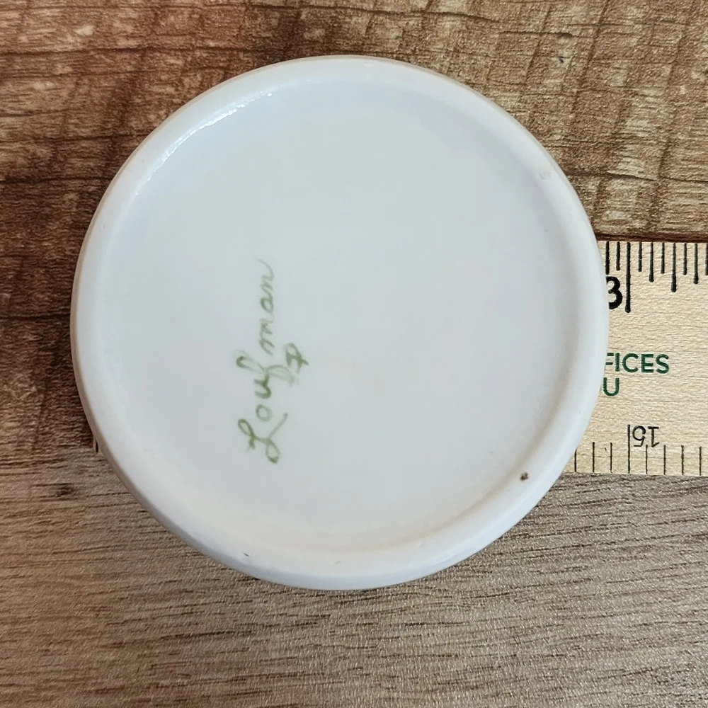 Antique Hand Painted Signed Round Porcelain Trinket Box Floral Day Lilies Relief